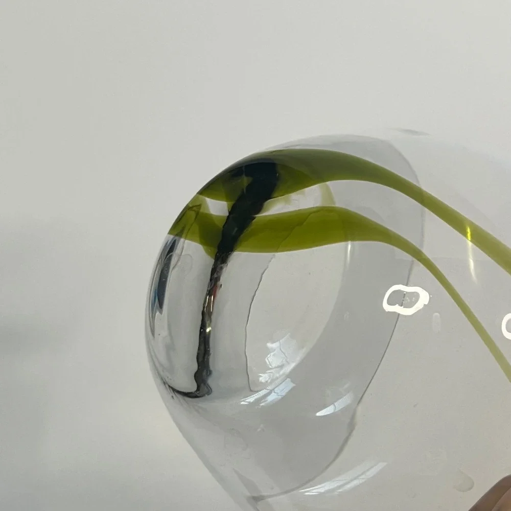 Set of 2 Hand Blown Glass Bowls Olive Green Swirl Abstract Art Glass 4.5 inch